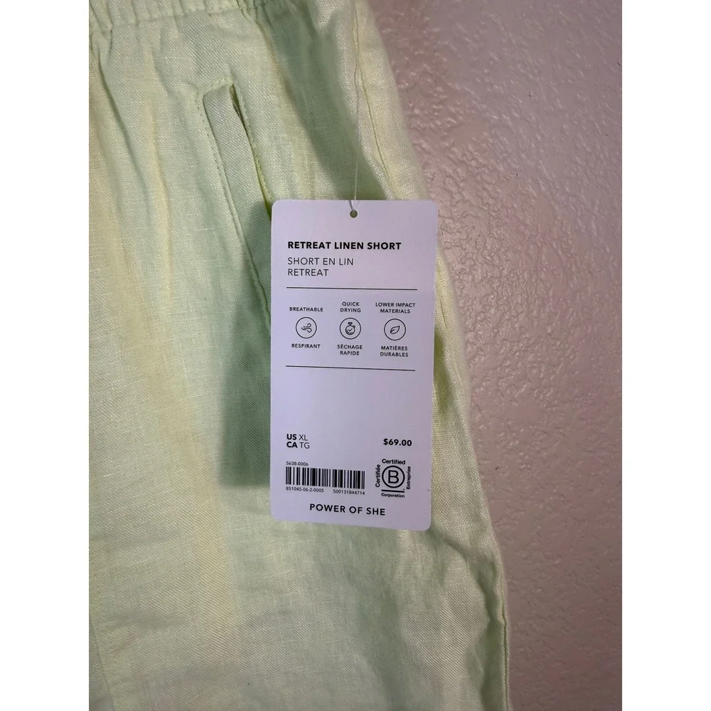 Athleta Womens XL Retreat Linen Shorts Mint Green Breathable Drawstring NEW